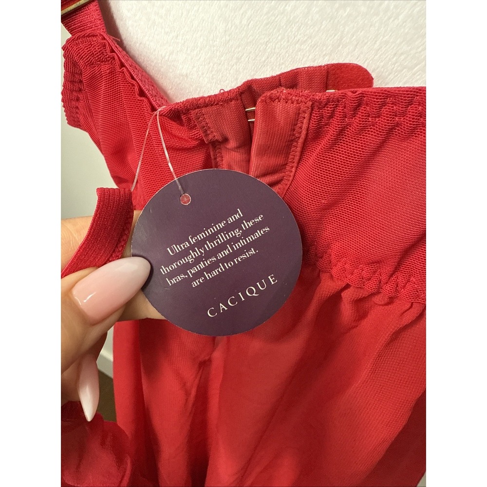 Cacique Lingerie Set 42DDD Red Sexy Baby Doll Nightie Gown G String‎ Plus NEW - Picture 6 of 13